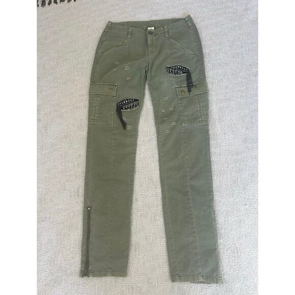 London Jean Olive Green Skinny Embellished Cargo Pants Size 0 - Picture 8 of 10
